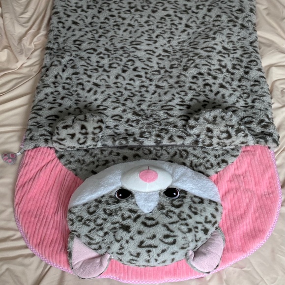Hugfun Slumber Bag Leopard Kitty Cat Sleeping Bag Child Kids Pink Gray - Picture 13 of 16